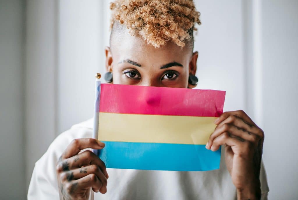 woman holding a flag