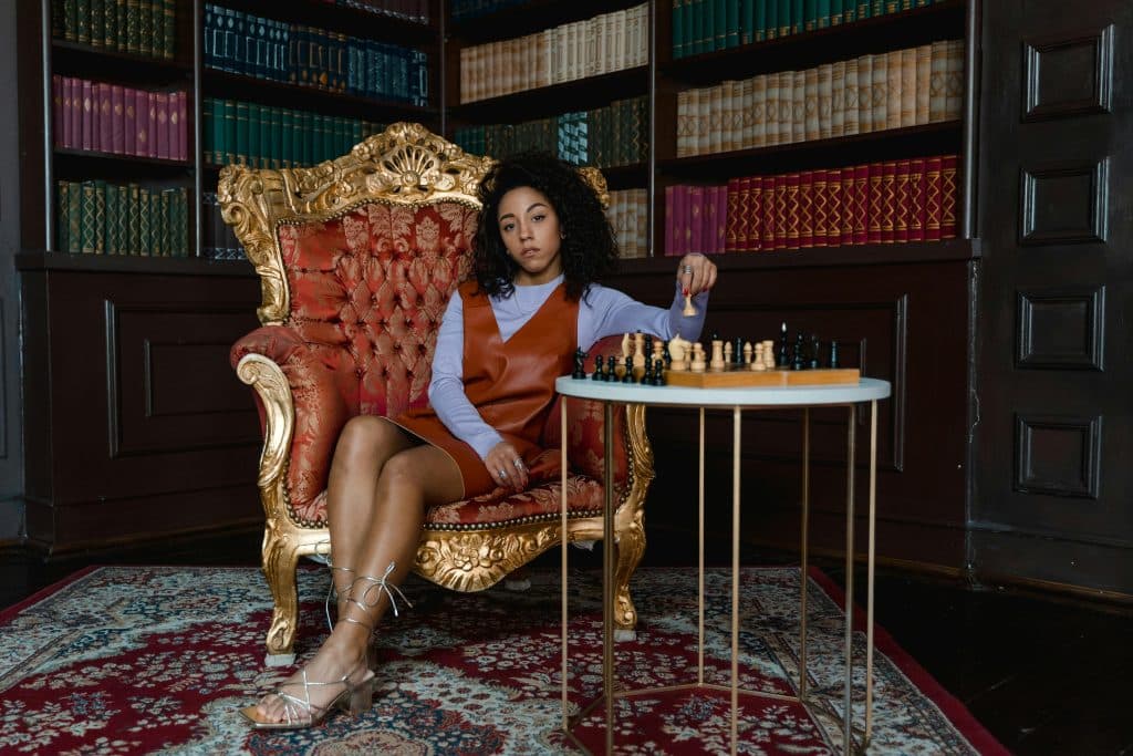 woman playing chess